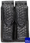 Leather Hidden Snap Double Magazine Holder - Black